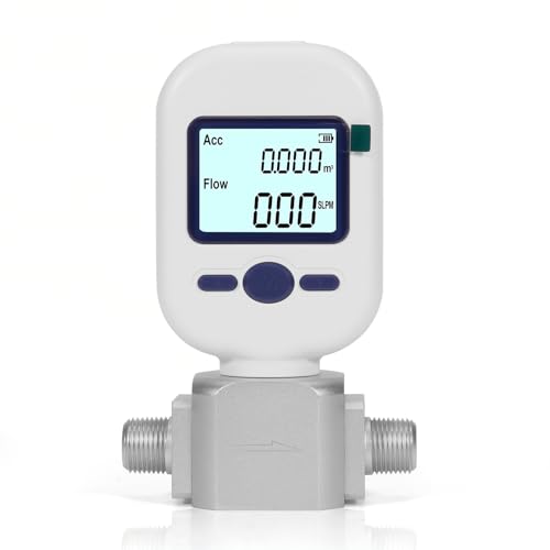 3/8" NPT Portable Digital Thermal Mass Flow Meter for Compressed Air, Nitrogen, Oxygen - 0-100L/min High Accuracy Flow Meter with LCD & RS485 Modbus (MF5708) - size: 3/8" NPT (MF5708)