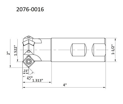 HHIP 2076-0016 45 Degree Carbide 2" X 1-1/2 Shank 4-Insert Indexable Chamering End Mill - size: 2 in