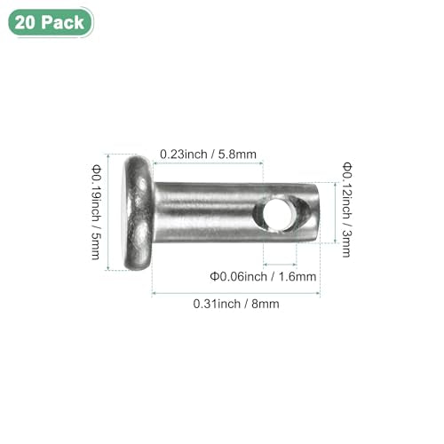 M METERXITY 20-Pack Single Hole Clevis Pins, M3 x 8mm 304 Stainless Steel Flat Head Clevis Pins for Mechanical Linkage/Fixed Parts/Ship Rigging, Link Hinge Pin Reusable - size: M3x8mm