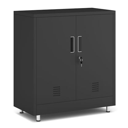 JINGUR Metal Storage Cabinet with Locking Doors and Adjustable Shelf, Small Lockable Sideboard Buffet Cabinet for Home Office Hallway Entryway Living Dining Room (Black) - color: Black