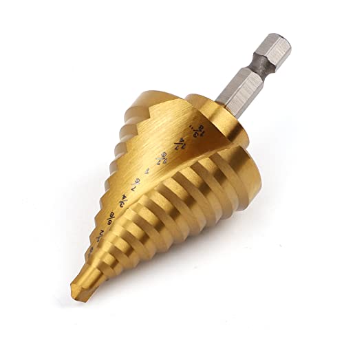 COMOWARE 10 Sizes HSS Titanium-Coated Step Drill Bit, 1/4" to 1-3/8", Two-Spiral Flute Step Bit for Metal, Stainless Steel, Wood & Plastic, with 1/4" Hex Shank - style: 1Pc Titanium - Hex Shank