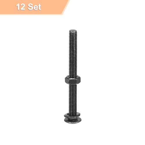 uxcell M6x65mm Square Neck Carriage Bolts with Nuts & Washers, 12Set 304 Stainless Steel Round Head Square Neck Coach Bolt Screws, Black - size: M6x65mm