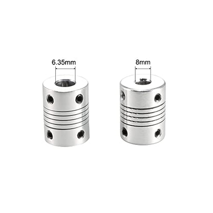 uxcell 6.35mm to 8mm Aluminum Alloy Shaft Coupling L25xD19 Silver 5pcs