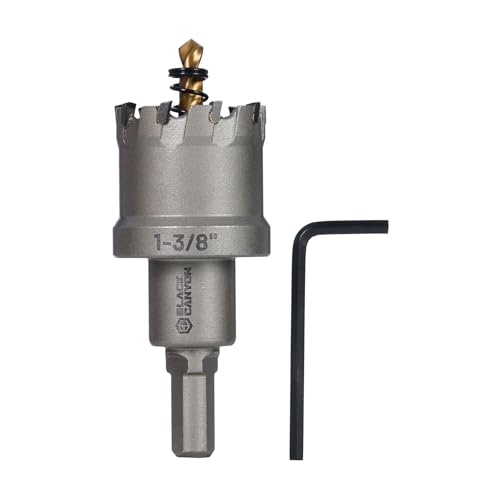 BLACK CANYON 1-3/8" Carbide Hole Saw, Doubling as Hole Saw & Drill bit with 3-Flat Shank and YG10X Carbide Cutter Head. Ideal for Stainless Steel, Aluminum, Carbon Steel - size: 1-3/8 inch