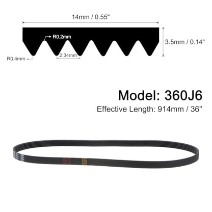 uxcell 360J6 PJ V-Ribbed Belt 6 Ribs 36" Length x 0.55" Width, EPDM Poly V Belt - size: 360J6