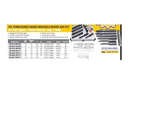 HHIP 1001-0718 7 Piece 18mm Round Shank Indexable Boring Bar Set - size: 18mm Round Shank, style: 7 Piece Set