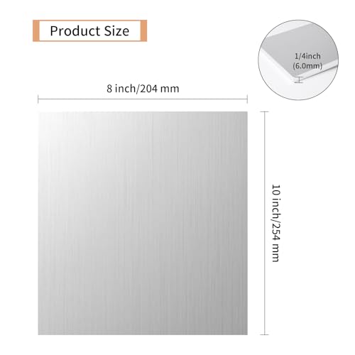 2PCS 6061 Aluminum Sheet Metal 1/4" x 8" x 10", Aluminum Plates Covered with Protective Film, Heat Treatable Aluminum Flat Bar for DIY Craft, Industry - size: 1/4", style: 8" × 10", 2Pcs