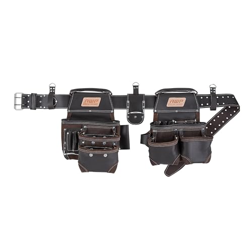 AWP Tool Belt Tool Rig, Durable Premium Utility Belt Organizer for Men & Women, Utility Work, Electrician, Mechanic - style: TrapJaw Leather Tool Rig