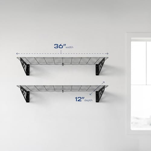 MonsterRax 12x36 Garage Wall Shelf 2-Pack, 300lb, Hammertone - color: Hammertone, size: 12"x36"