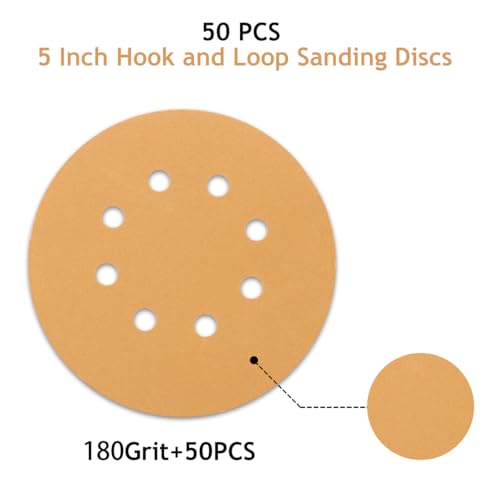 50 PCS 180 Grit 5 Inch 8 Hole Sanding Discs - style: 180 Grit,50-Pack
