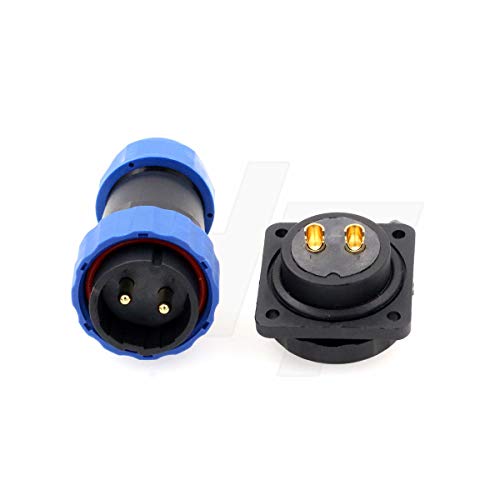 HangTon HE29 Power Plastic Connector Industrial Waterproof IP68 Circular Male Female Plug Panel Socket 4-Screw (2 pin 45A 380V), 10AWG Wire - size: 2 pin 45A 380V