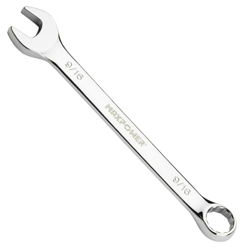 MAXPOWER 9/16 Inch Combination Wrench Set, Professional Open and Box End Spanners with Mirror Finish, Made with Forged and Heat-Treated Cr-V Steel, 12-Point Design - size: 9/16 Inch