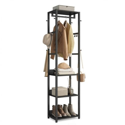 VASAGLE Freestanding Coat Rack, Hall Tree with Shelves, Steel Frame - color: Ink Black + Charcoal Gray, style: Industrial