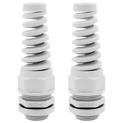 Strain Relief Cord Connector,LISTENJIALE 2Pcs NPT 3/4" Waterproof Cable Gland Flex Spiral Strain Relief Adjustable 12.5-18mm Cable Connector Nylon Joint with Gaskets(Grey) - color: Grey, size: NPT 3/4" (2-Pack)