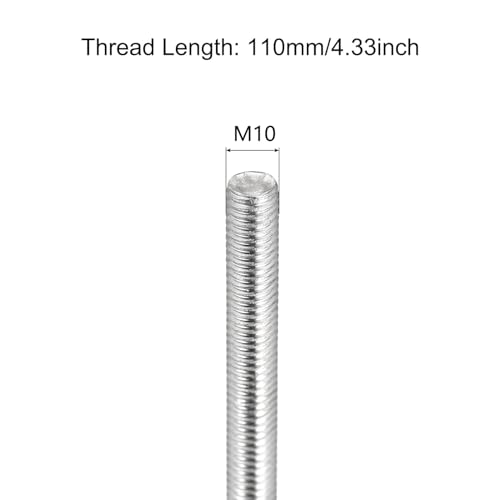 TOP-VIGOR 5Pcs M10-1.5 x 110mm Length Fully Threaded Rod, 304 Stainless Steel Right Hand Threaded Rods, Fully Studding Rod Bar for Anchor Bolts, Clamps, Hangers and U-Bolts - size: M10x110mm, 5pc