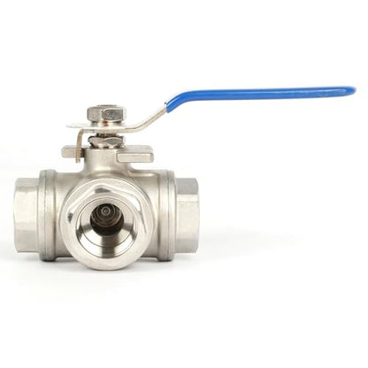 U.S. Solid 3/4" 3 Way Ball Valve - 304 Stainless Steel NPT Female Threaded Manual Ball Valve, L Mounting Pad - size: 3/4 inch, style: L Mounting Pad