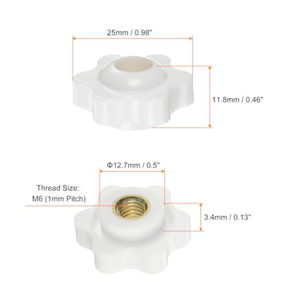 HARFINGTON 10pcs Star Knobs M6 Female Thread 25mm Head Plastic Through Hole Brass Screw-in Clamping Handles Threaded Hand Knobs, White - color: White, size: M6 x 25mm