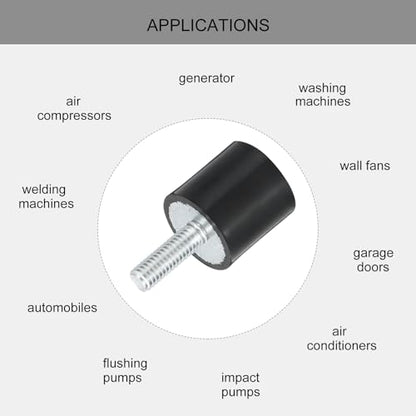 uxcell M6 Thread Rubber Mounts, Vibration Isolators, Cylindrical Shock Absorber with Studs 20 x 20mm 8pcs - size: M6x20x20mm