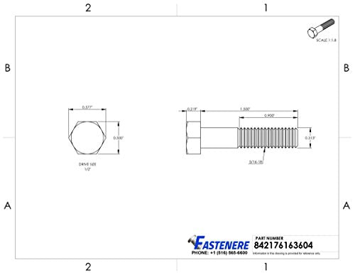 5/16-18 x 1-1/2" Hex Head Cap Screw Bolts, External Hex Drive, Stainless Steel 304, Partially Threaded, Stainless Steel, Quantity 25 By Fastenere - size: 5/16-18 x 1-1/2 Inch (25 Pack)