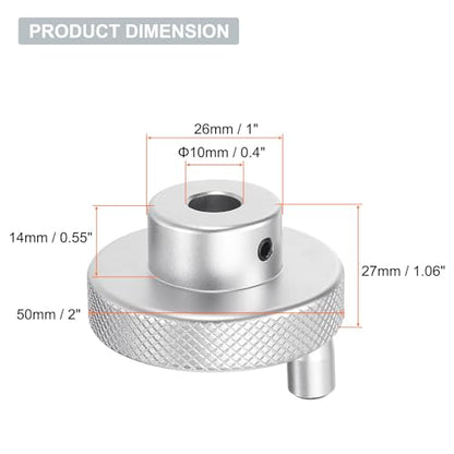 HARFINGTON Aluminum Alloy Handwheel 50mm OD 10mm Bore Lathe Hand Wheel with Rotate Handle Aluminum Milling Machine Handle with Wrench and 2pcs Screws for Milling Machine Lathe, Silver Tone - size: 50mm x 10mm
