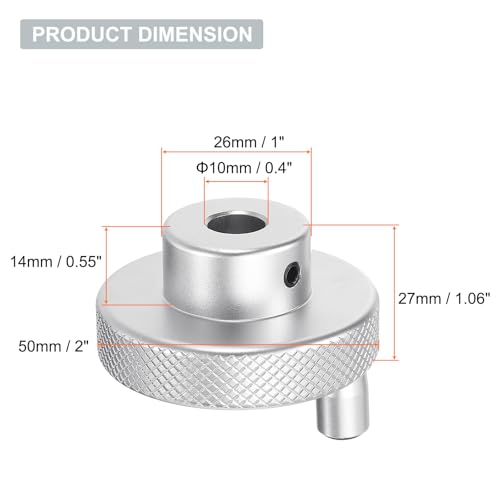 HARFINGTON Aluminum Alloy Handwheel 50mm OD 10mm Bore Lathe Hand Wheel with Rotate Handle Aluminum Milling Machine Handle with Wrench and 2pcs Screws for Milling Machine Lathe, Silver Tone - size: 50mm x 10mm