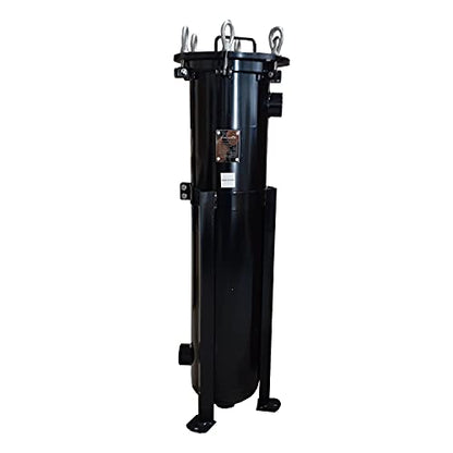 PRM #2 Carbon Steel Bag Filter Housing - 8"x30" - 2" NPT Inlet/Outlet - Dual Side & Bottom Outlets - 150 PSI Max - FKM O-Ring, 100 GPM Flow, Epoxy Coated, Stainless Steel Basket, Safety Vent