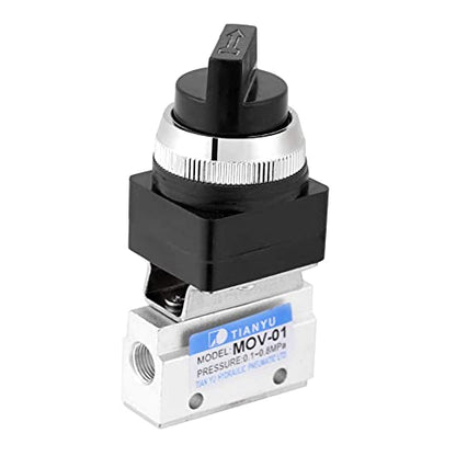 MOV 01 2 Position 2 Way G1/8 Hand Controlled Pneumatic Valve, Mechanical Air Control Valve for Pressure Systems, Compact Manual Actuation with Quick Connect Fittings