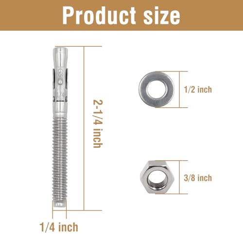1/4" x2-1/4 Wedge Anchor for Concrete, Heavy Duty Bolt Anchors - size: 1/4"x2-1/4"