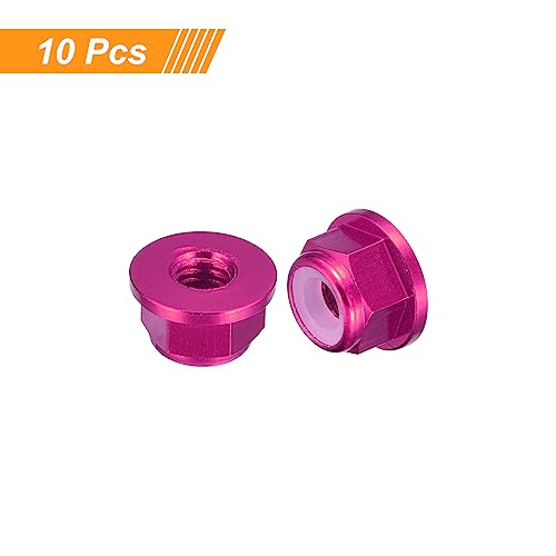 uxcell Nylon Insert Hex Lock Nuts, 10pcs - M4 x 0.7mm Aluminum Alloy Self-Locking Nut, Anodizing Flange Lock Nut for Fasteners (Pink) - size: M4 x 0.7mm