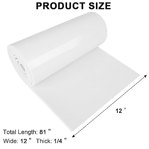 Sponge Neoprene Foam Rubber Sheet with Adhesive, 12 in x 81 in x 1/4 in Multi-Function Soundproof High Density Waterproof Rubber Mat, Perfect Cosplay Easy Cut DIY Neoprene Padding Roll - White