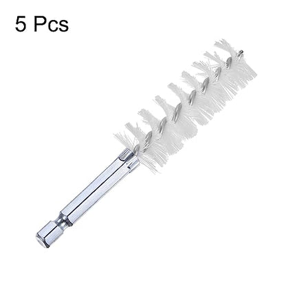 HARFINGTON 5Pcs Nylon Bore Brush 19mm Dia 4" Long Cleaning Twisted Wire Brush with Handle 1/4" Hex Shank for Tubes, Ports, Bearings - size: 19mm
