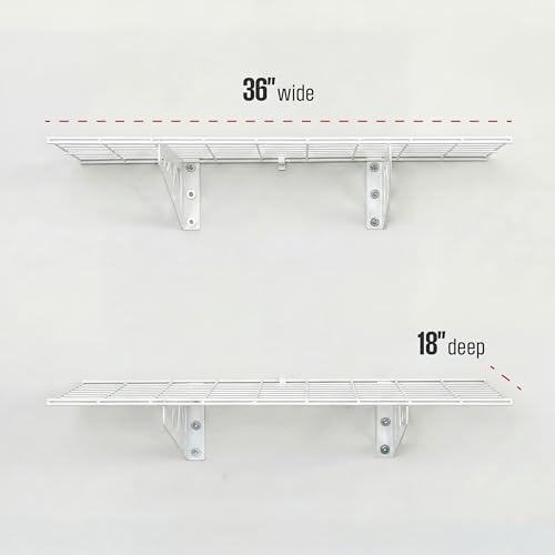 SafeRacks Steel Garage Wall Shelves 2-Pk w/Hooks, 500lb, White (18x36) - color: White, size: 18"x36" (2-Pack)