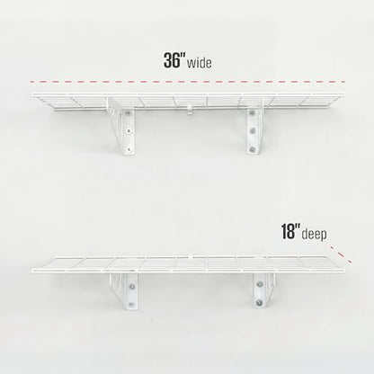 SafeRacks Steel Garage Wall Shelves 2-Pk w/Hooks, 500lb, White (18x36) - color: White, size: 18"x36" (2-Pack)