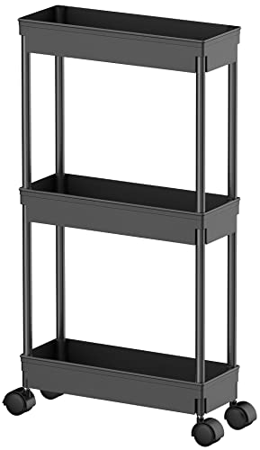 Sooyee 3 Tier Rolling Cart with Wheels, Black - color: Black, size: Slim 3 Tier