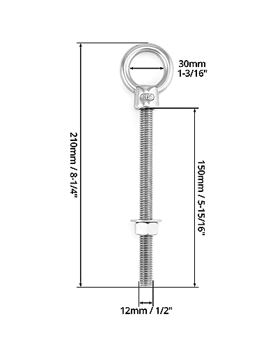QWORK Threaded Eyebolts, 10 Pack 1/2"x6" Long Stainless Steel Marine Grade Shoulder Eye Bolt - color: 10 Pack, size: 1/2" x 6"