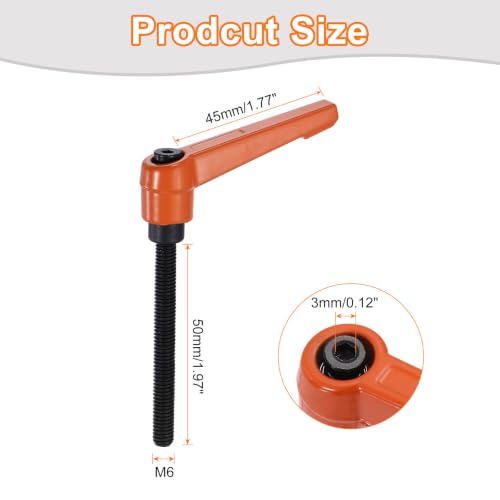 uxcell Clamping Lever Handles for Lathe, M6x60mm Male Thread Orange - size: M6x60mm