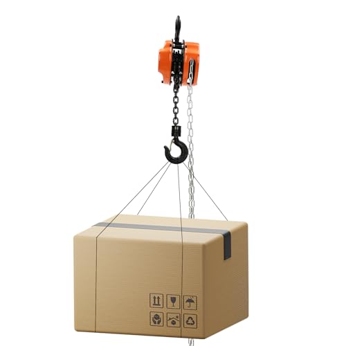 Chain Hoist, Hand Chain Hoist, Manual Chain Hoist, Heavy Duty Pulley Hoist for Garages Warehouse Automotive Machinery, Standard Lift Height: 3m/9.8ft (1/2Ton-Orange)