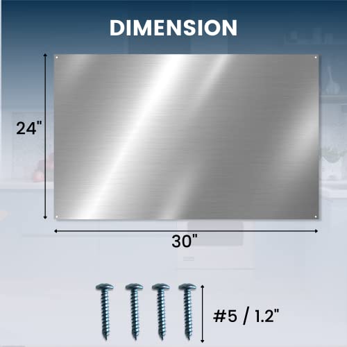 24" x 30" Reversible Metal Backsplash Matching screws | Compatible with Broan-NuTone SP3004 - Ultra Flat and Flushed Metal Panel Splatter Guard for Stovetop Easy Installation - size: 30" x 24" (1 PACK)