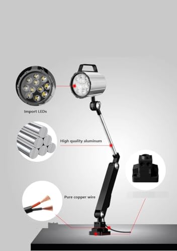 LED Work Lights 24V IP68 Adjustable Aluminum Alloy Industrial Lighting Machine Light for Lathe, CNC Milling Machine, Drilling Machine - Long Arm (7)