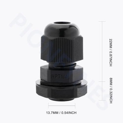 20PCS 1/4'' NPT Cable Gland Waterproof Adjustable 3-6.5mm/0.12-0.26inch Nylon Cable Glands Joints with Gaskets (1/4", 20PCS) - size: 1/4'' NPT 20pcs