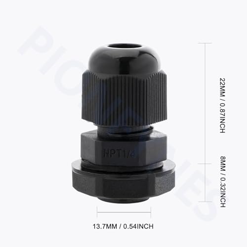 20PCS 1/4'' NPT Cable Gland Waterproof Adjustable 3-6.5mm/0.12-0.26inch Nylon Cable Glands Joints with Gaskets (1/4", 20PCS) - size: 1/4'' NPT 20pcs