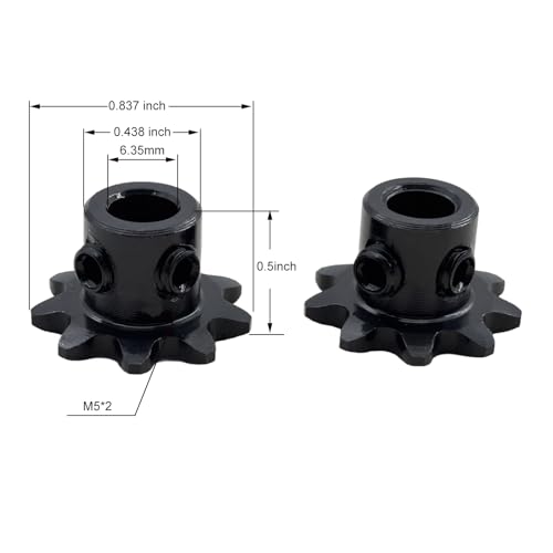 2PCS #25 Roller Chain Sprocket Type B 6.35mm Bore 9 Tooth, Hardened Antirust 1045 Steel 1/4" bore Drive Sprockets 25B9-1/4
