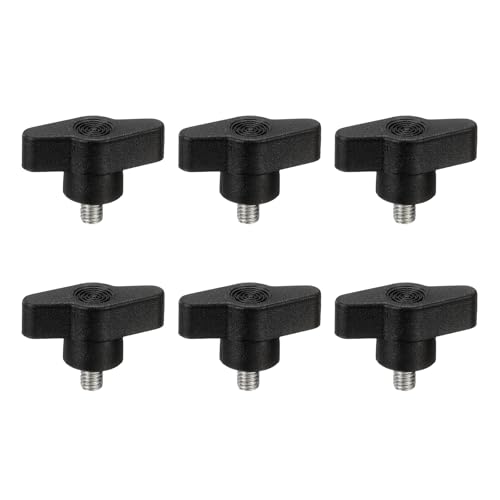 PATIKIL M6 x 8mm Tee Wing Thumb Screws, 6Pcs Carbon Steel Mechanical Handle Bolt Thumb Screws for Remove Replace Hand Clamping Tightening Knobs Power Supply, Black - size: M6 x 8mm
