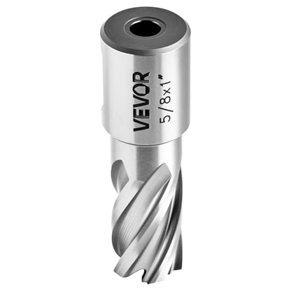 VEVOR Annular Cutter Set, 5 pcs Weldon Shank Mag Drill Bits Kit, 1" Cutting Depth, 5/8" Cutting Diameter, HSS, 3 Drill Bits with 2 Pilot Pins and 3 Plastic Cases, for Magnetic Drills, Steel, Aluminum - size: (5/8" * 1")