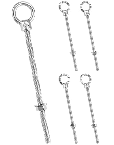 QWORK 316 Stainless Steel Machinery Eye Bolt with Shoulder, 5 Pack 5/16"x6" Long Stainless Steel Marine Grade Shoulder Eye Bolt, Threaded Eyebolts - color: 5 Pack - 316, size: 5/16" x 6"