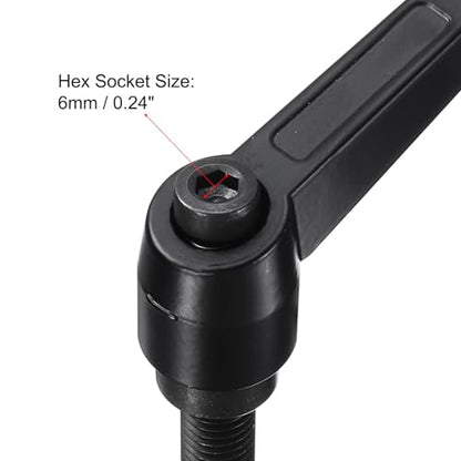 uxcell 5pcs Adjustable Clamping Lever Handle M12 x 60mm Metric Black Oxide Carbon Steel Male Threaded Stud Hand Knobs Ratchet Rotating Screw Handles Bolts with Locking Lever Black - size: M12 x 60mm