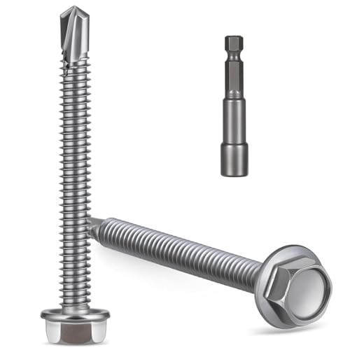 Self Drilling Screws for Metal,#10 x 1-1/2" (75Pcs),Hex Washer Head 410 Stainless Steel,Self Tapping - size: #10 x 1-1/2''