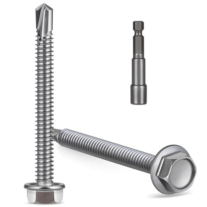 Self Drilling Screws for Metal,#10 x 1-1/2" (75Pcs),Hex Washer Head 410 Stainless Steel,Self Tapping - size: #10 x 1-1/2''