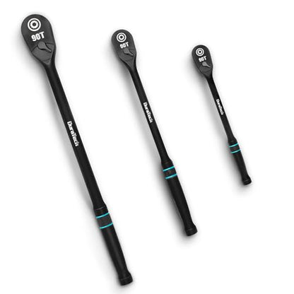 DURATECH 3-Piece Extra Long Drive Ratchet Handle, 90-Tooth Ratchet Wrench - size: 3-Piece(1/4", 3/8", 1/2")