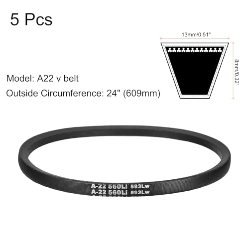 uxcell 5Pcs A22 Classic Wrapped Rubber V-Belt, 24" Lo x 0.51" W x 0.32" H - size: A22